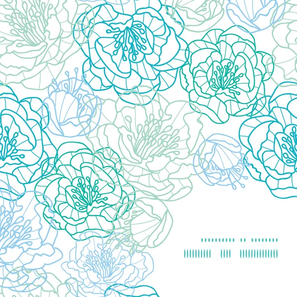 Vektor blaue Linie Kunst Blumen Rahmen Ecke Muster Hintergrund — Stockvektor