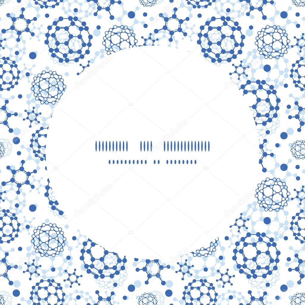 Vector blue molecules texture circle frame seamless pattern background