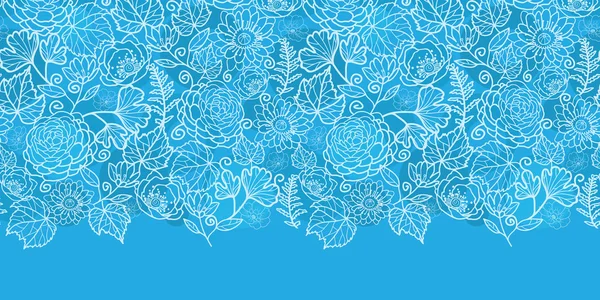 Vector azul campo floral textura horizontal borda sem costura padrão fundo — Vetor de Stock