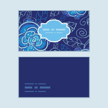 Vektör mavi gece çiçek yatay çerçeve desen kartvizit ayarla
