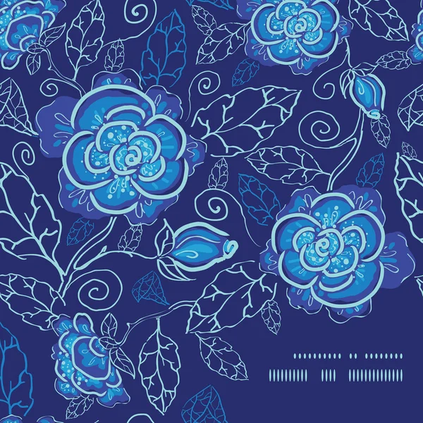 Vector azul noche flores marco esquina fondo — Archivo Imágenes Vectoriales