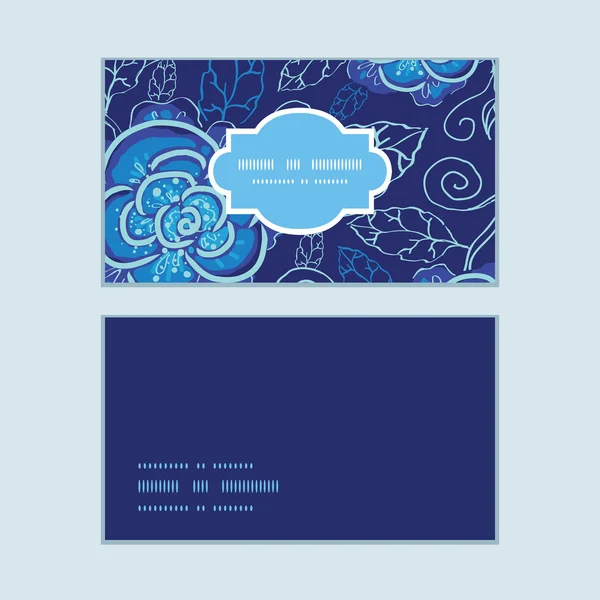 Vector blue night flowers horizontal frame pattern business cards set — Stock Vector