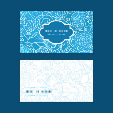 Vektör mavi alan çiçek doku yatay çerçeve desen kartvizit ayarla