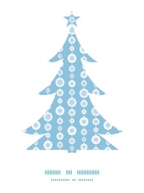 Mavi ve beyaz kar taneleri çizgili Noel ağacı siluet desen çerçeve kartı şablonu vektör