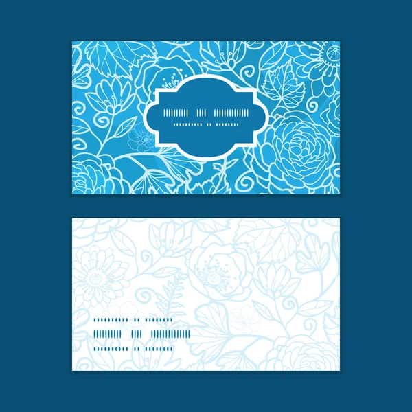 Vector blue field floral texture horizontal frame pattern business cards set — Stock Vector