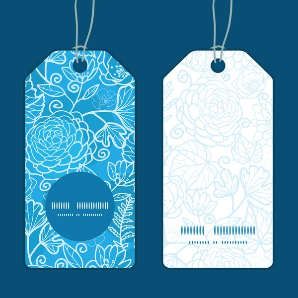 Vektor blaues Feld florale Textur vertikale runde Rahmen Muster Tags Set — Stockvektor