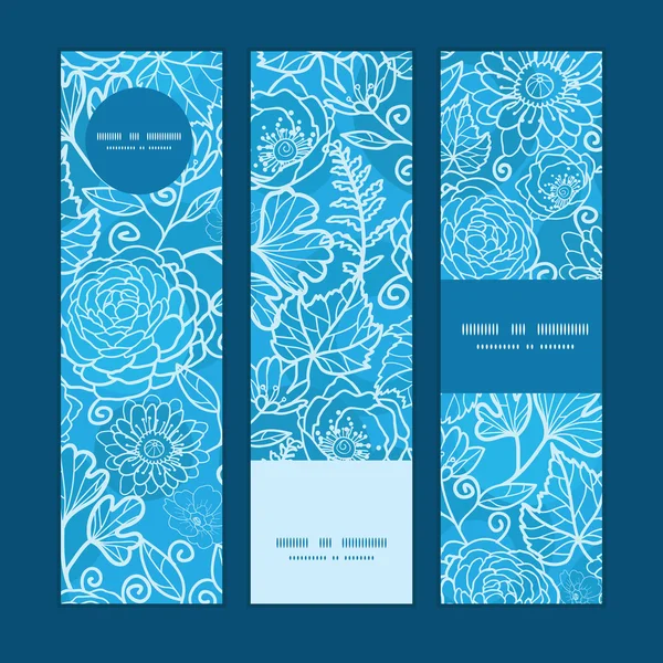 Vector blue field floral texture vertical banners set pattern background — Stock Vector