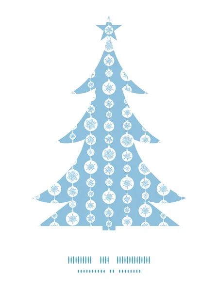 Blauwe en witte sneeuwvlokken strepen kerstboom silhouet patroon frame kaartsjabloon vector — Stockvector