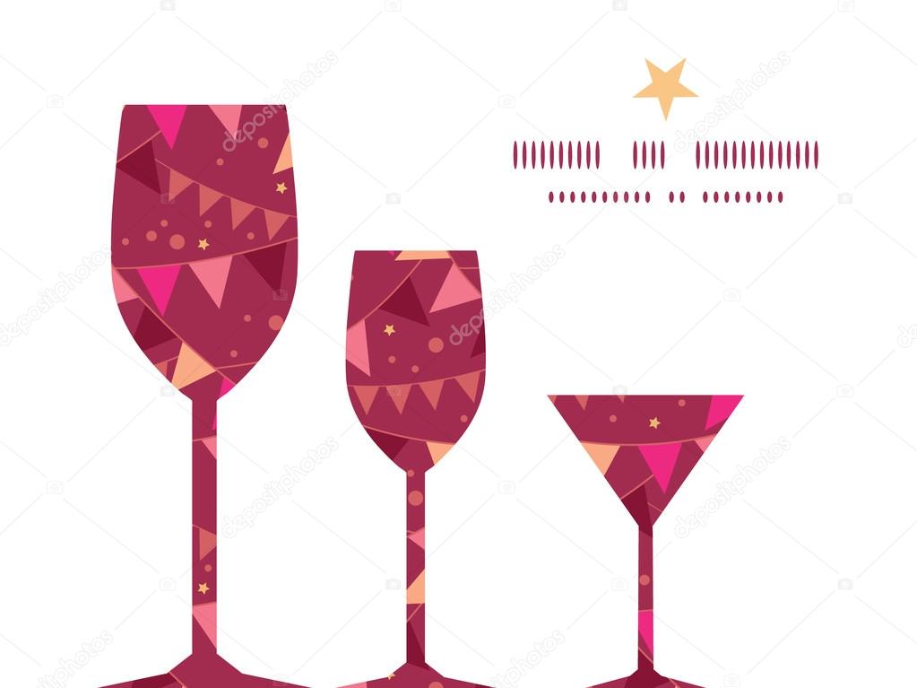 Vector christmas decorations flags three wine glasses silhouettes pattern frame