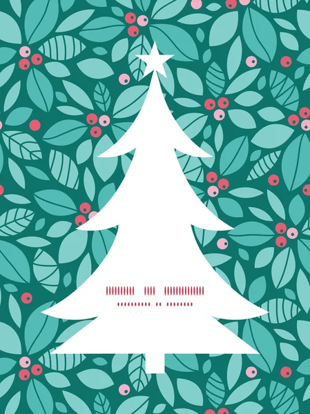 Vector christmas holly bessen kerstboom silhouet patroon frame kaartsjabloon — Stockvector