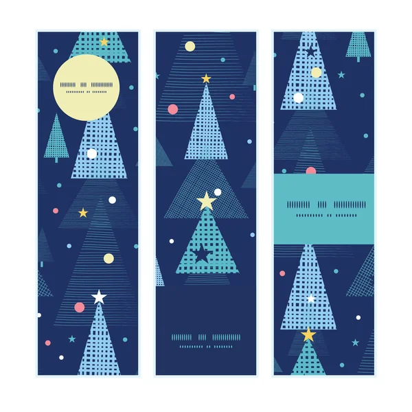 Vector abstract holiday christmas trees vertical banners set pattern background — Stock Vector