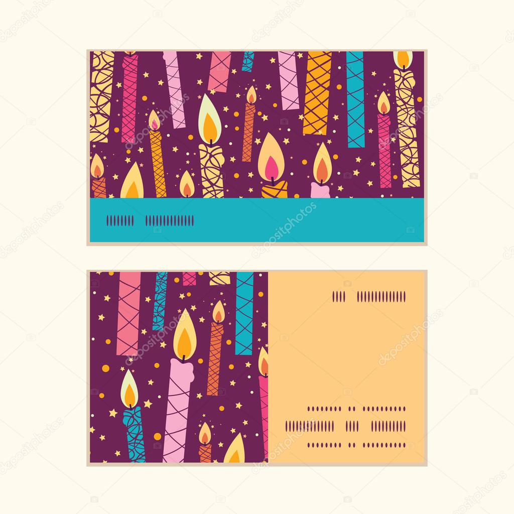 Vector colorful birthday candles horizontal stripe frame pattern business cards set