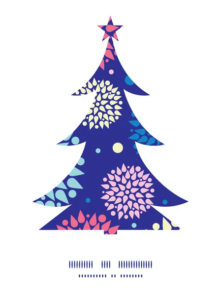 Vector kleurrijke uitbarstingen kerstboom silhouet patroon frame kaartsjabloon — Stockvector