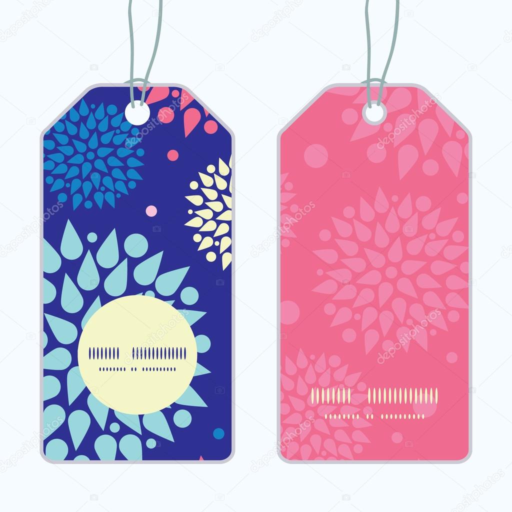 Vector colorful bursts vertical round frame pattern tags set