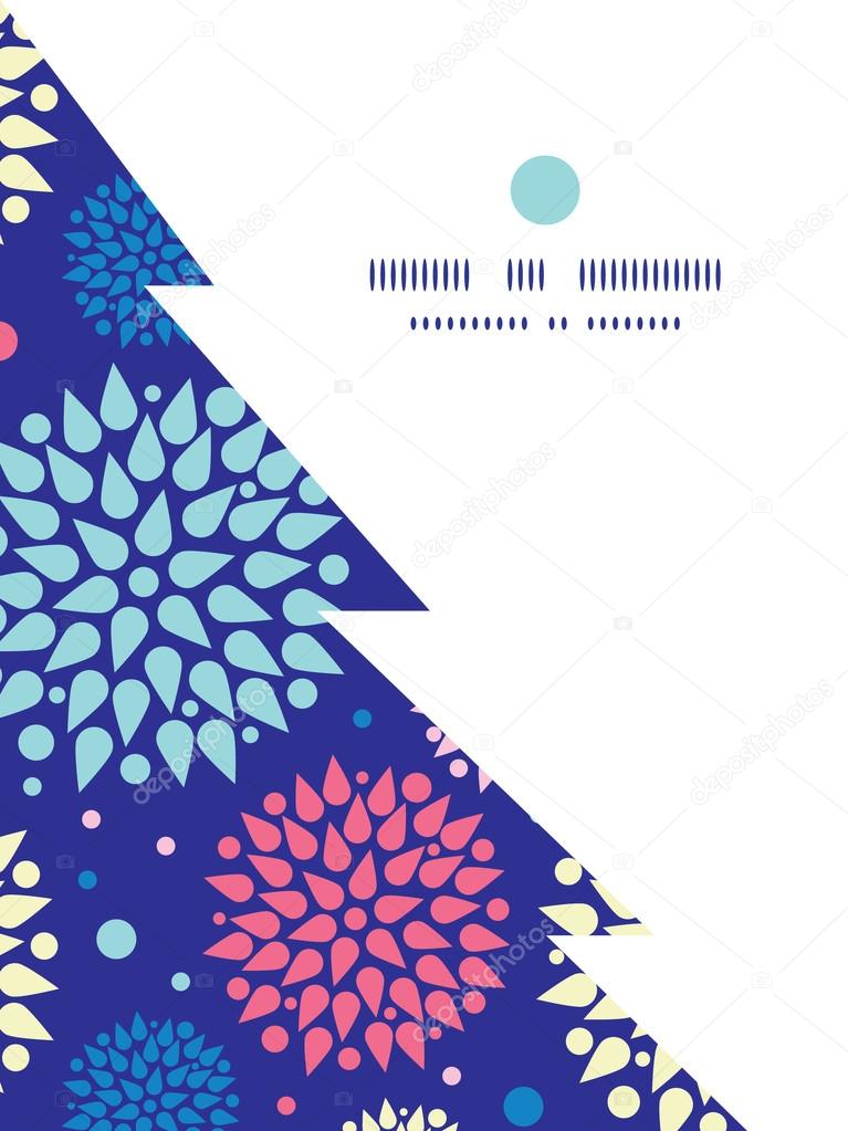 Vector colorful bursts Christmas tree silhouette pattern frame card template