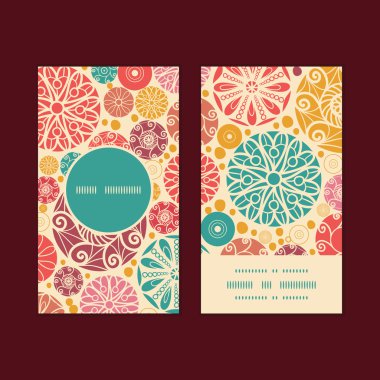 Vektör soyut dekoratif daireler dikey çerçeve desen kartvizit set yuvarlak