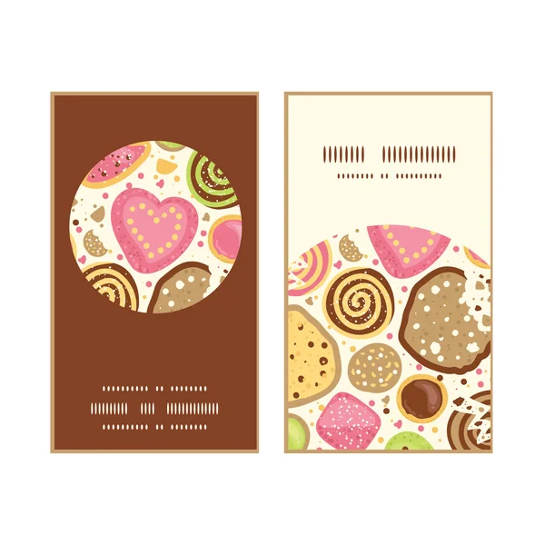 Vector kleurrijke cookies verticale ronde kaderset patroon visitekaartjes — Stockvector