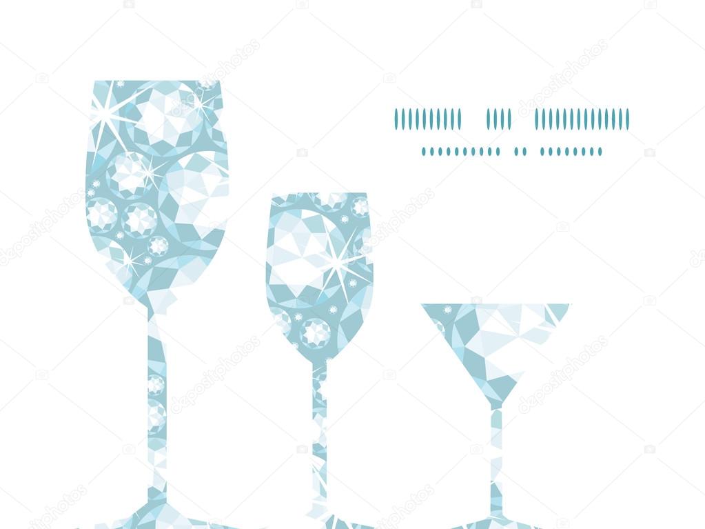 Vector shiny diamonds three wine glasses silhouettes pattern frame