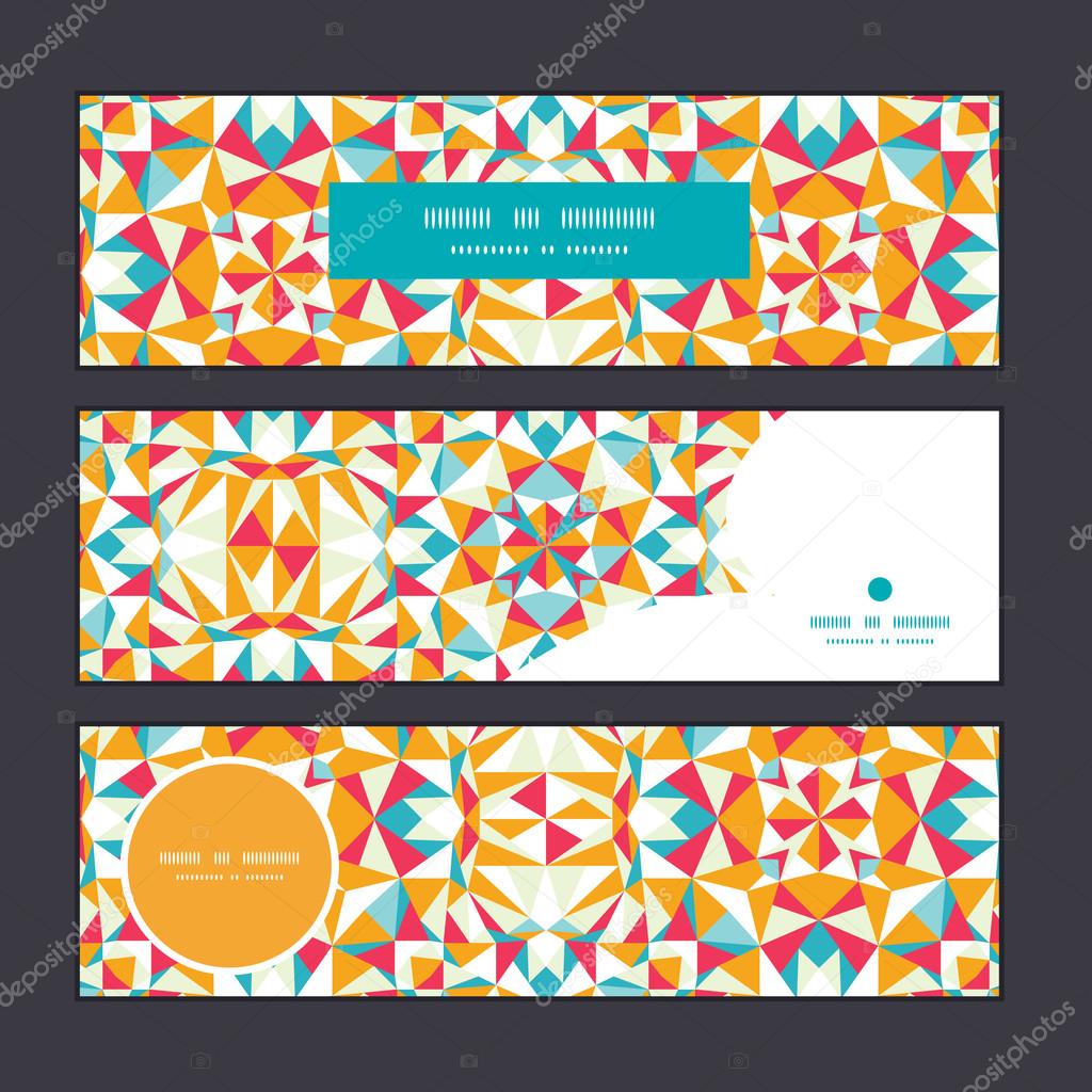 Vector colorful triangle texture horizontal banners set pattern background