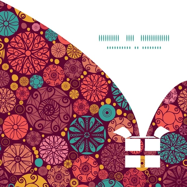 ベクトル抽象的な装飾的なサークル クリスマス ギフト ボックス シルエット パターン フレーム カード テンプレート — ストックベクタ
