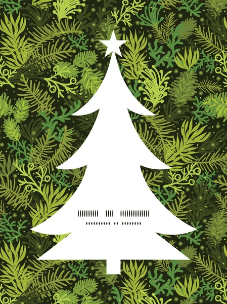 Vector árbol de navidad de hoja perenne árbol de navidad silueta patrón marco tarjeta plantilla — Archivo Imágenes Vectoriales