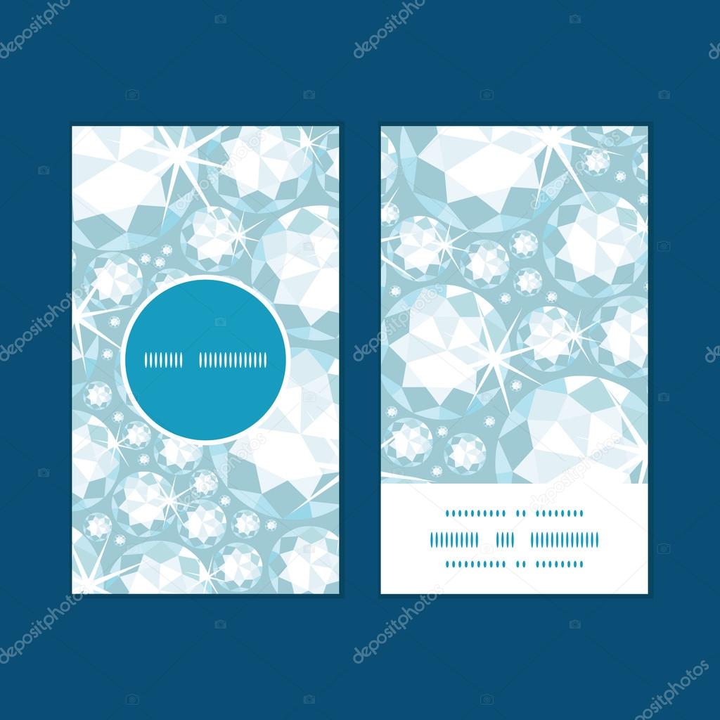 Vector shiny diamonds vertical round frame pattern business cards set