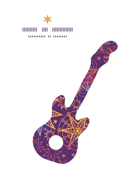 Vektor texturált karácsonyi csillagok gitár zene silhouette mintázatos keret — Stock Vector