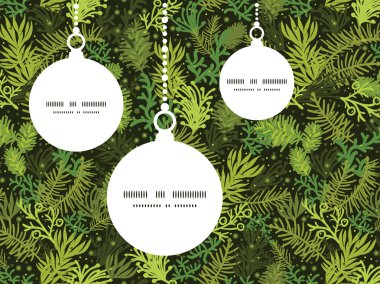 Vektör yaprak dökmeyen Noel ağacı Noel süsler siluetleri desen çerçeve kartı şablonu