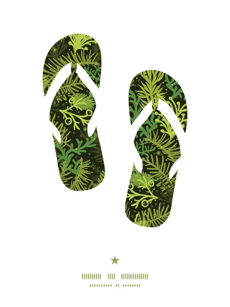 Vector evergreen Christmas tree flip flops silhouettes pattern frame — стоковый вектор