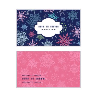 Gece gökyüzü Noel kar tanesi siluet desen çerçeve kartı şablonuna vektör kar taneleri