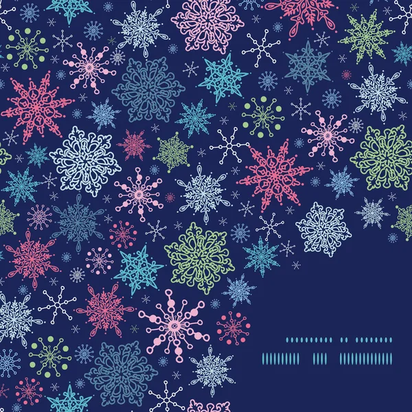 Vector sneeuwvlokken op nacht hemel Kerstmis sneeuwvlok silhouet patroon frame kaartsjabloon — Stockvector