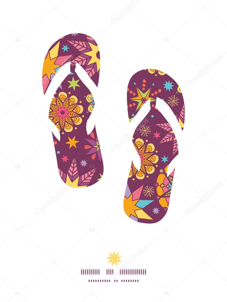 Vector colorful stars flip flops silhouettes pattern frame