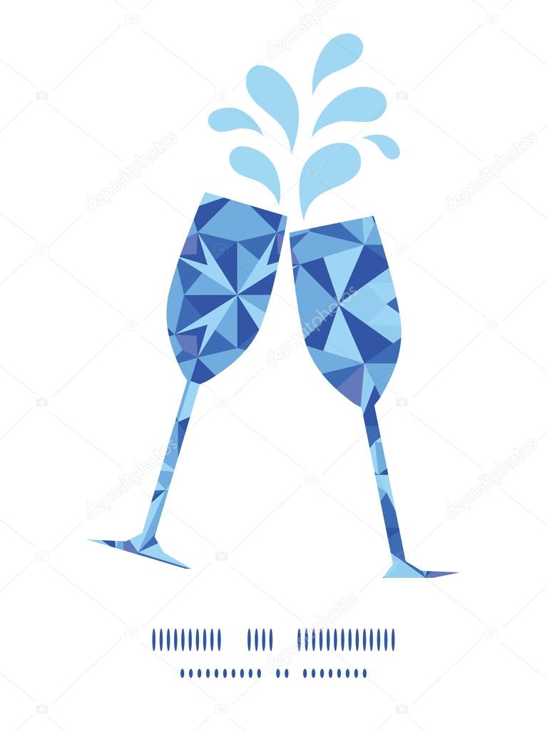 Vector blue triangle texture toasting wine glasses silhouettes pattern frame