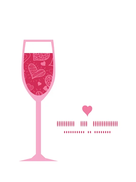 Cadre vectoriel de motif de silhouette en verre de vin de coeurs doodle — Image vectorielle