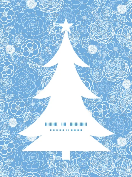 Vector púrpura encaje flores árbol de Navidad silueta patrón marco tarjeta plantilla — Vector de stock