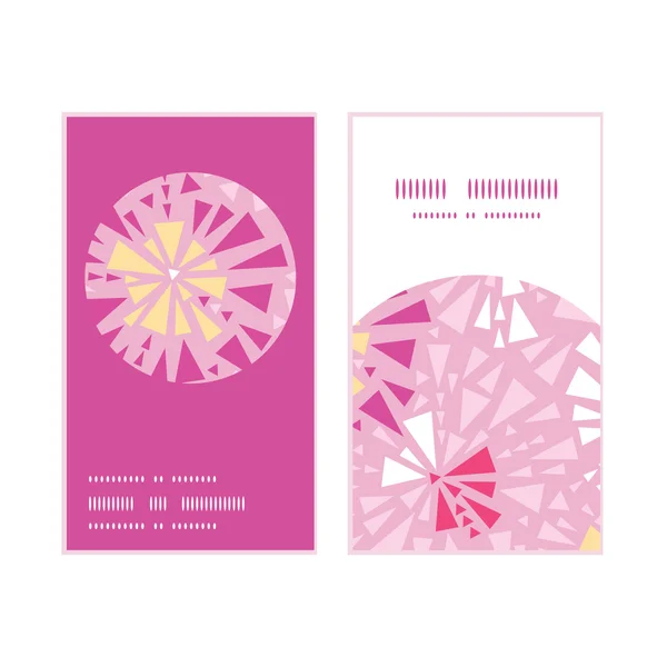 Vector pink abstract triangles vertical round frame pattern business cards set — Stock Illustration Vector pink abstract triangles vertical round frame pattern business cards set Vector Graphics