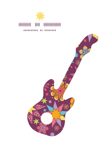 Vector estrellas coloridas guitarra música silueta patrón marco — Archivo Imágenes Vectoriales