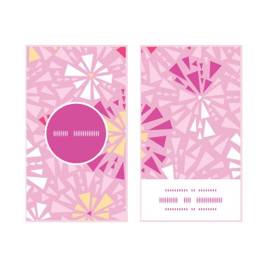 Vektör pembe soyut üçgenler dikey çerçeve desen kartvizit set yuvarlak
