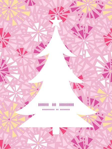 Vector pink abstract triangles Christmas tree silhouette pattern frame card template — Stock Vector