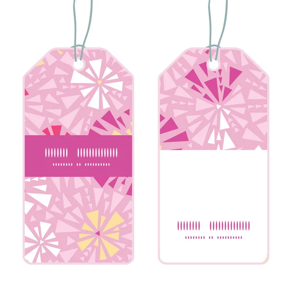 Vector roze abstracte driehoeken verticale streep frame patroon tags instellen — Stockvector