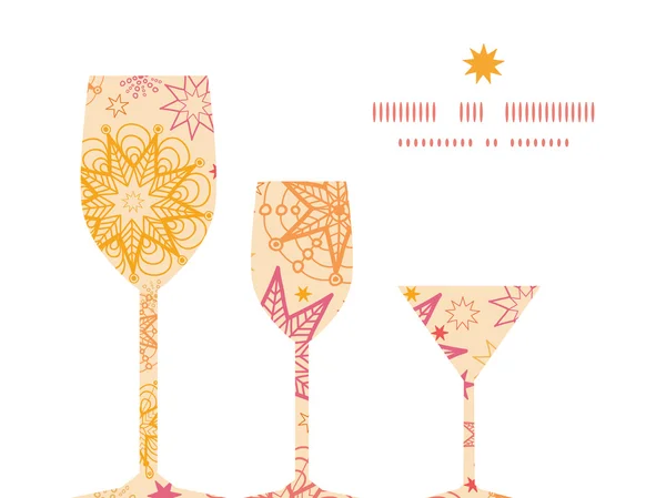 Vector warm stars three wine glasses silhouettes pattern frame — Stock Vector