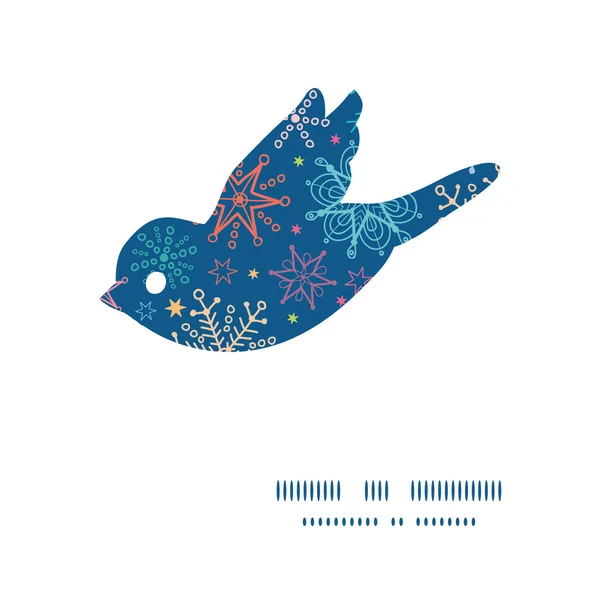 Vector colorido doodle copos de nieve pájaro silueta patrón marco — Archivo Imágenes Vectoriales