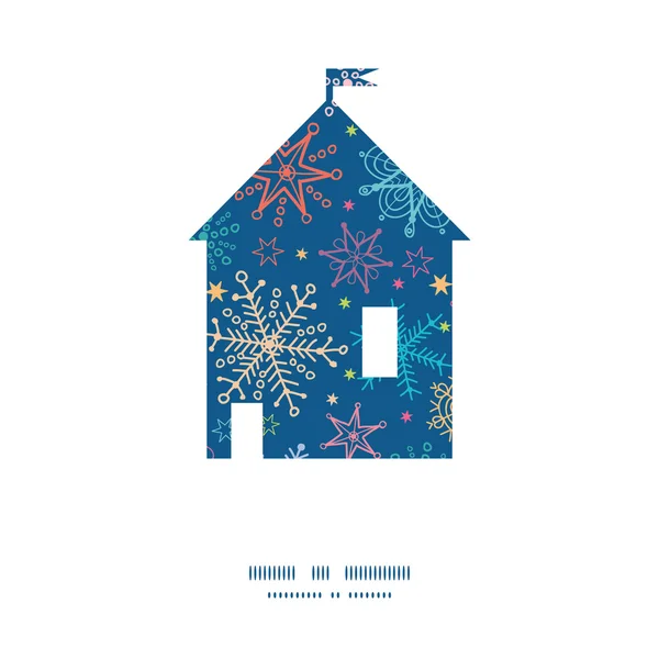 Cadre vectoriel coloré de modèle de silhouette de maison de flocons de neige doodle — Image vectorielle