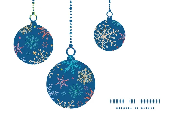 Vector colorido garabato copos de nieve adornos de Navidad siluetas patrón marco tarjeta plantilla — Vector de stock
