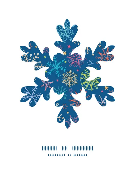 Vector colorido doodle copos de nieve Navidad copo de nieve silueta patrón marco tarjeta plantilla — Vector de stock