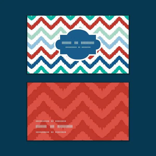 Vector kleurrijke ikat chevron horizontale patroon visitekaartjes kaderset — Stockvector