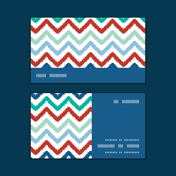 Vector colorido ikat chevron rayas horizontales marco patrón tarjetas de visita conjunto — Archivo Imágenes Vectoriales