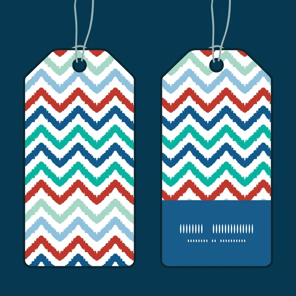 Vecteur coloré ikat chevron vertical bande cadre motif tags ensemble — Image vectorielle