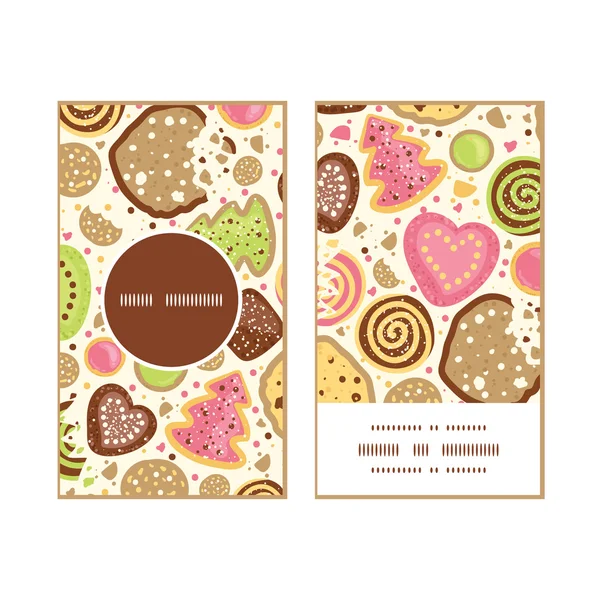 Vector colorful cookies vertical round frame pattern business cards set — Stock Vector