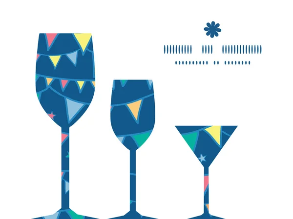 Drapeaux de faisceau de griffes colorés vectoriels trois verres à vin silhouettes modèle cadre — Image vectorielle